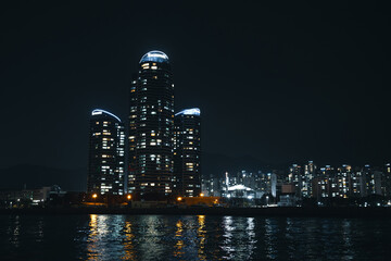 Busan, South Korea - April 19 2024 "Gwangan Bridge at night and Marine City in Busan"