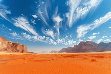 Beautiful desert landscape with red sand and blue sky