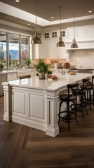 Modern Farmhouse Kitchen With White Cabinets and Large Island