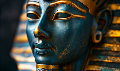 Ancient Egyptian Artifact. Golden Statue of Pharaoh, a Symbol of Power and Majesty from Ancient Egypt. Detailed View of the Iconic Burial Mask of the 
