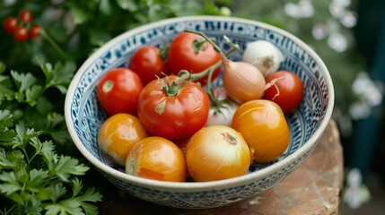 A bowl of tomatoes and onions