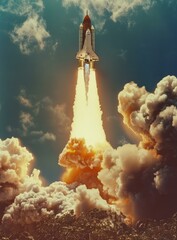 Space Shuttle Discovery launching from the Kennedy Space Center - obrazy, fototapety, plakaty