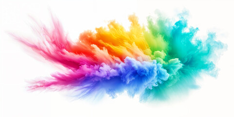 A vibrant, colorful explosion of smoke against a white background.