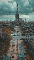 Fototapeta premium An abandoned factory in the middle of a city