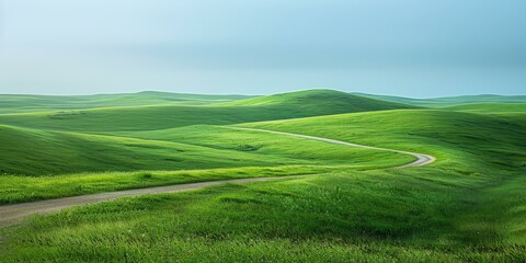 Obraz premium Curving Road Through the Grassy Hills