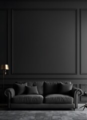 The black living room interior design and empty pattern wall background
