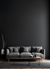 The black living room interior design and empty pattern wall background
