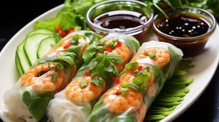 Fresh and healthy Vietnamese spring rolls with vegetables and shrimp