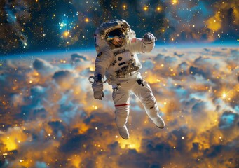 Astronaut in a spacesuit floating in the vastness of space