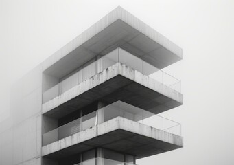 Balcony of a concrete building with a view of the city