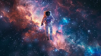 Fototapeta premium Astronaut in a spacesuit floating in the vastness of space