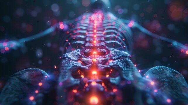 Futuristic glowing spine with glowing red light