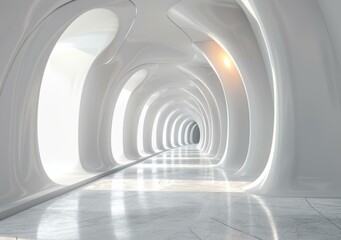 Futuristic tunnel with glowing light at the end