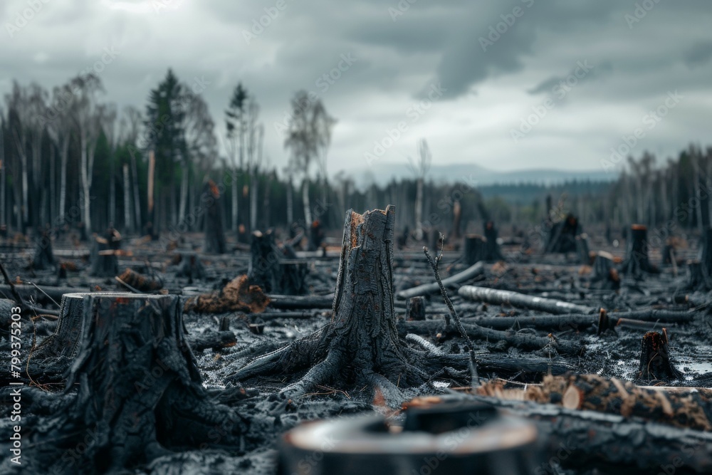Poster stump from felled tree in drought concept. record summer heat. background of the consequences of env