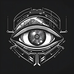 Futuristic Cybernetic Eye Concept in Monochrome - Vector Illustration