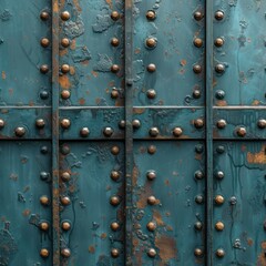 Blue metal wall with rivets