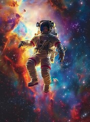 Astronaut in spacesuit floating in the vastness of space