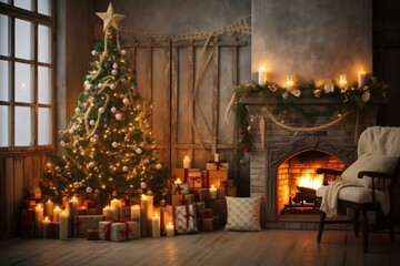 Christmas tree in a cozy living room