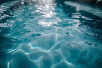 Close-up of the surface of blue water with sun reflection