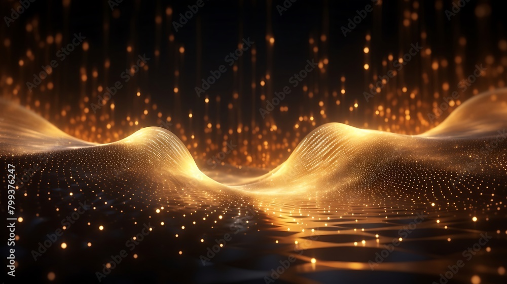 Poster mesmerizing golden dust: creating elegant curves against a black background