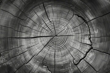 Black and white tree stump with visible annual growth rings