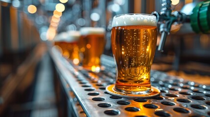 A group of glasses are lined up on a metal tray, AI