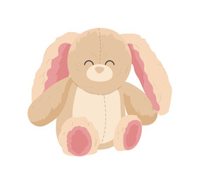 Happy cute little bunny plush baby toy cartoon vector illustration isolated on white background