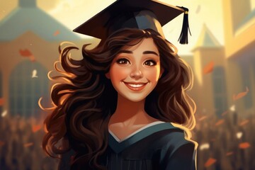Portrait of a young smiling female graduate, illustration
