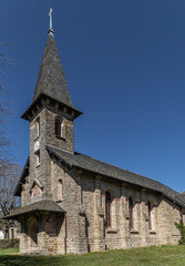 Madranges (Corrèze, Limousin, Nouvelle aquitaine, France) - Vue extérieure du temple protestant avec son clocher pittoresque