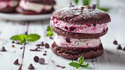 Three chocolate cookies stacked