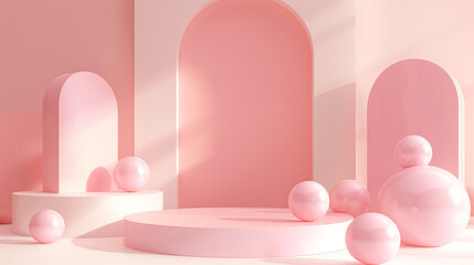 Misty Pink Stage with Contemporary Frame and Geometric Sphere Decor