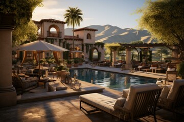 Fototapeta premium Courtyard of a Spanish style villa with pool