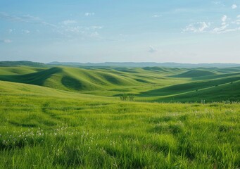 Obraz premium Vast green rolling hills under blue sky
