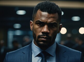 Close-up portrait of a serious, focused man in a suit 