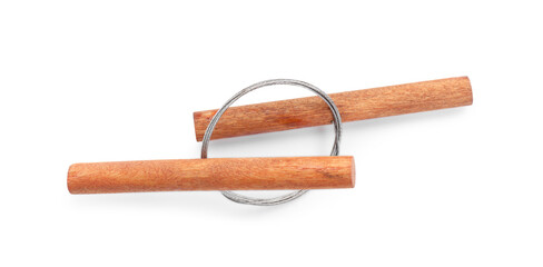 Crafting tool. Wire clay cutter isolated on white, top view
