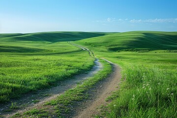 Obraz premium Dirt road through a lush green grassy hill