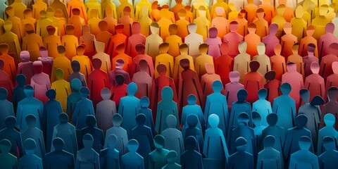 A large group of diverse paper people in various colors