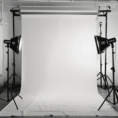 Studio backdrop and lighting equipment - obrazy, fototapety, plakaty
