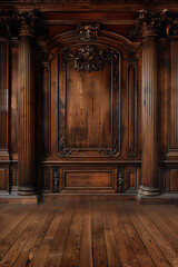 An exclusive luxury background featuring rich wood paneling and antique accents, evoking a sense of...
