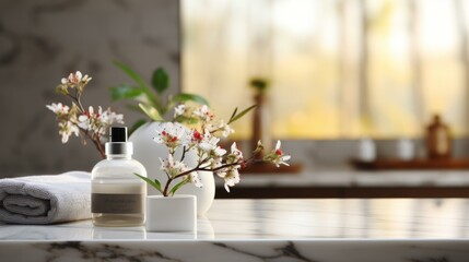 Still life with flowers and perfume bottle