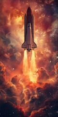 Space Shuttle Atlantis launching into the stars