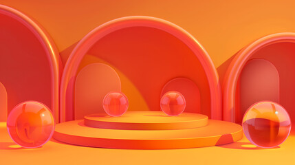 Energetic Orange Abstract Design: Delightful Modernism with Bold Geometric Glass Ball Shapes