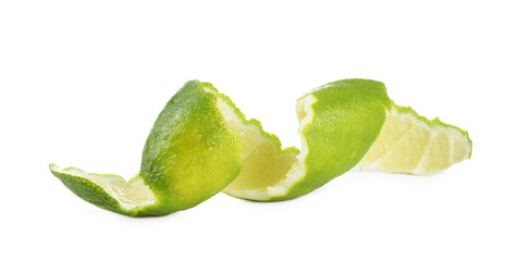 One fresh lime peel isolated on white