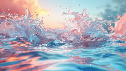 Abstract 3D rendering of a water surface with splashes