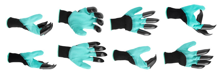 Fototapeta premium Gardening glove with claws isolated on white, set