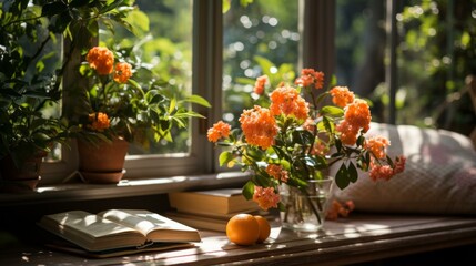 Orange flowers in a vase on a table