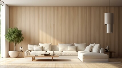 Bright and Airy Living Room With Natural Wood Walls and White Sofa
