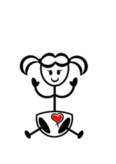 Set of man and woman drawing, different poses, stick figure people