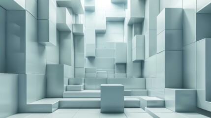 Blue and white geometric cube podium background