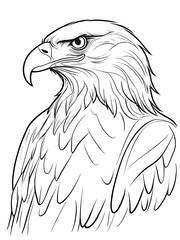 Animals cartoon bird egole  coloring page, outline, white color, white background ai generated 